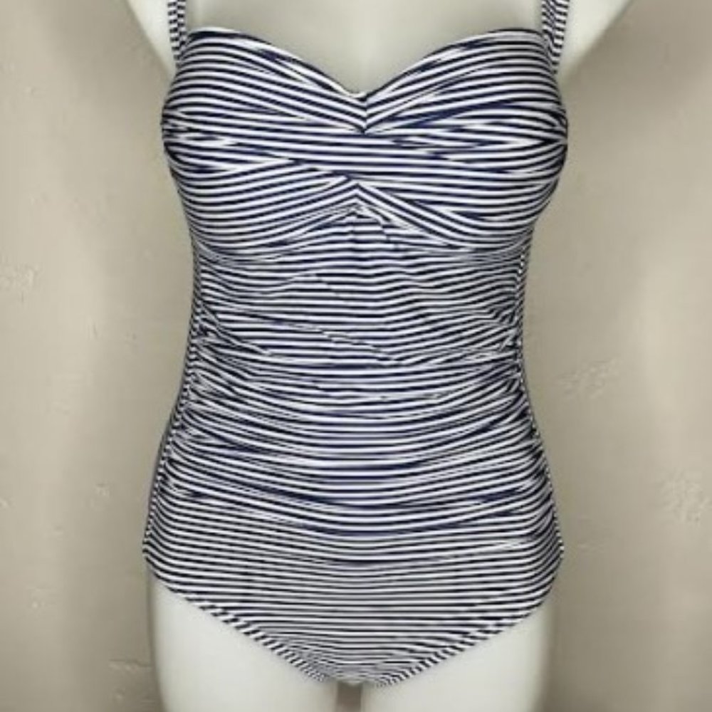 Niptuck Swim Womens US 8 Aussie 12 Navy Blue White striped one piece swimsuit